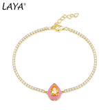 Laya Silver Bracelet 925 Sterling Silver Pink Enamel Jewelry