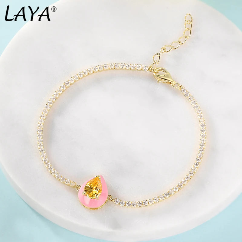 Laya Silver Bracelet 925 Sterling Silver Pink Enamel Jewelry