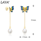 Laya Silver Butterfly Drop Earrings 925 Silver Freshwater Pearl Enamel Jewelry