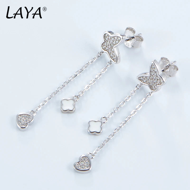 Laya Silver Butterfly Tassel Earrings 925 Sterling Silver High Zircon Enamel