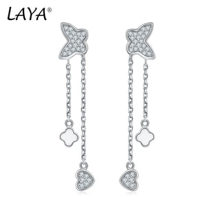 Laya Silver Butterfly Tassel Earrings 925 Sterling Silver High Zircon Enamel