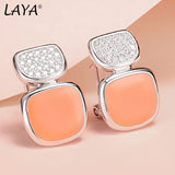 Laya Silver Drop Earrings 925 Sterling Silver Orange Enamel Fine Jewelry