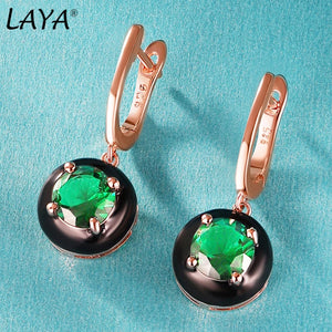 Laya Silver Earrings 925 Sterling Silver Green Glass Enamel Jewelry