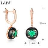 Laya Silver Earrings 925 Sterling Silver Green Glass Enamel Jewelry