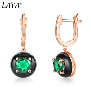 Laya Silver Earrings 925 Sterling Silver Green Glass Enamel Jewelry