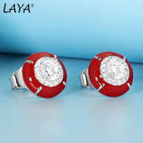 Laya Silver Earrings 925 Sterling Red Enamel Fine Jewelry