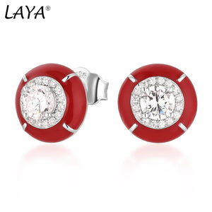 Laya Silver Earrings 925 Sterling Red Enamel Fine Jewelry