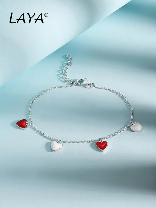 925 Silver Enamel Heart Bracelet Women Jewelry
