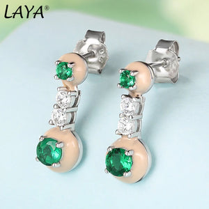 Laya Silver Stud Earrings 925 Sterling Silver Green Nano Nude Enamel Jewelry