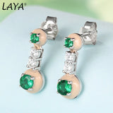 Laya Silver Stud Earrings 925 Sterling Silver Green Nano Nude Enamel Jewelry