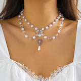 Layer Pearl Bead Necklace Strawberry Heart Pendant Choker