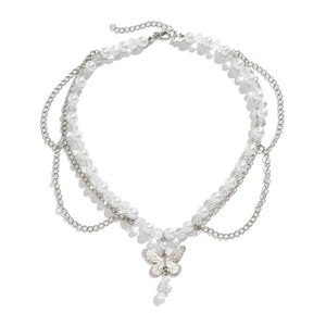 Layer Pearl Bead Necklace Strawberry Heart Pendant Choker
