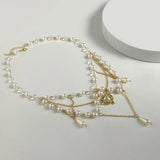 Layer Pearl Bead Necklace Strawberry Heart Pendant Choker