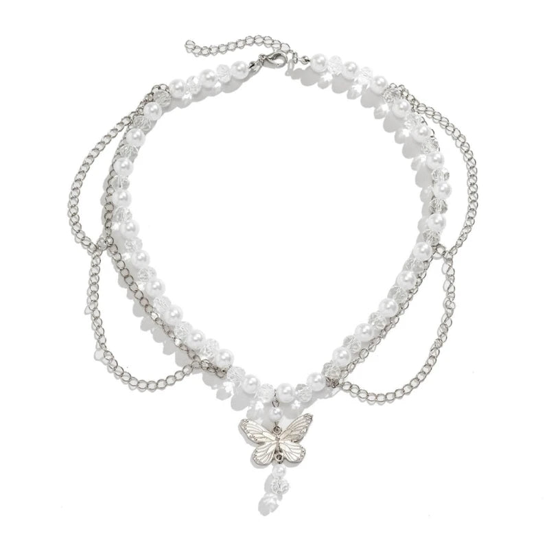 Layer Pearl Bead Necklace Strawberry Heart Pendant Choker