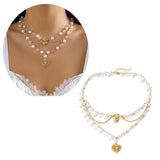 Layer Pearl Bead Necklace Strawberry Heart Pendant Choker