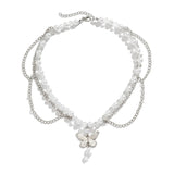Layer Pearl Bead Necklace Strawberry Heart Pendant Choker