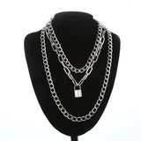 Layered Chain Necklace Lock Goth Accessories Grunge Style