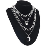 Layered Chain Necklace Lock Goth Accessories Grunge Style