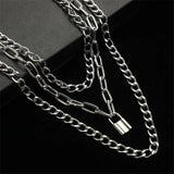 Layered Chain Necklace Lock Goth Accessories Grunge Style