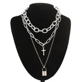 Layered Chain Necklace Lock Goth Accessories Grunge Style