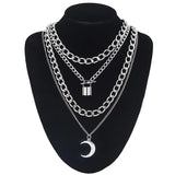 Layered Chain Necklace Lock Goth Accessories Grunge Style