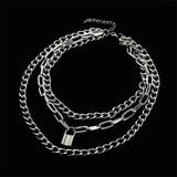 Layered Chain Necklace Lock Goth Accessories Grunge Style