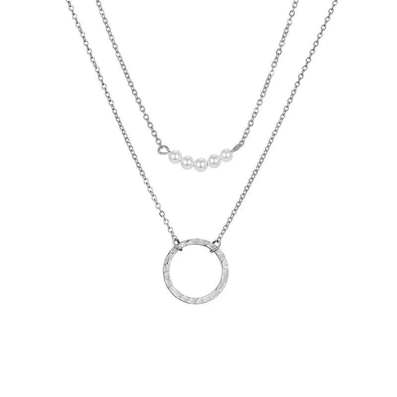Layered Chain Pearl Roundness Necklace for Women