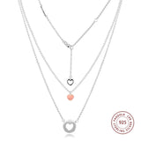 Layered Heart Necklace 925 Sterling Silver Chain Women Jewelry