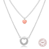 Layered Heart Necklace 925 Sterling Silver Chain Women Jewelry