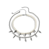 Pearl Beads with Spikes Choker Necklace Stainless Steel Chains Men Punk