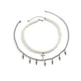 Pearl Beads with Spikes Choker Necklace Stainless Steel Chains Men Punk
