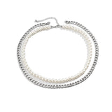 Pearl Beads with Spikes Choker Necklace Stainless Steel Chains Men Punk