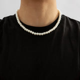 Pearl Beads with Spikes Choker Necklace Stainless Steel Chains Men Punk