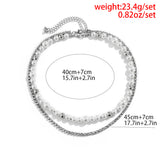 Layered Pearl/Rhinestone Chain Short Choker Necklace Men Beads and Tennis Chain