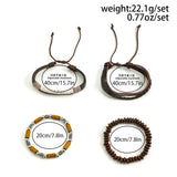 Layered Leather and Wood Beads Chains Bracelets Sets Men Retro