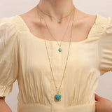 Layered Long Necklaces Tassel Stone Pendant Heart Ethnic Jewelry
