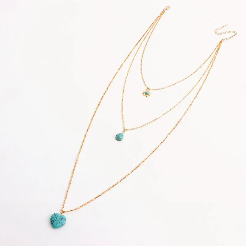 Layered Long Necklaces Tassel Stone Pendant Heart Ethnic Jewelry