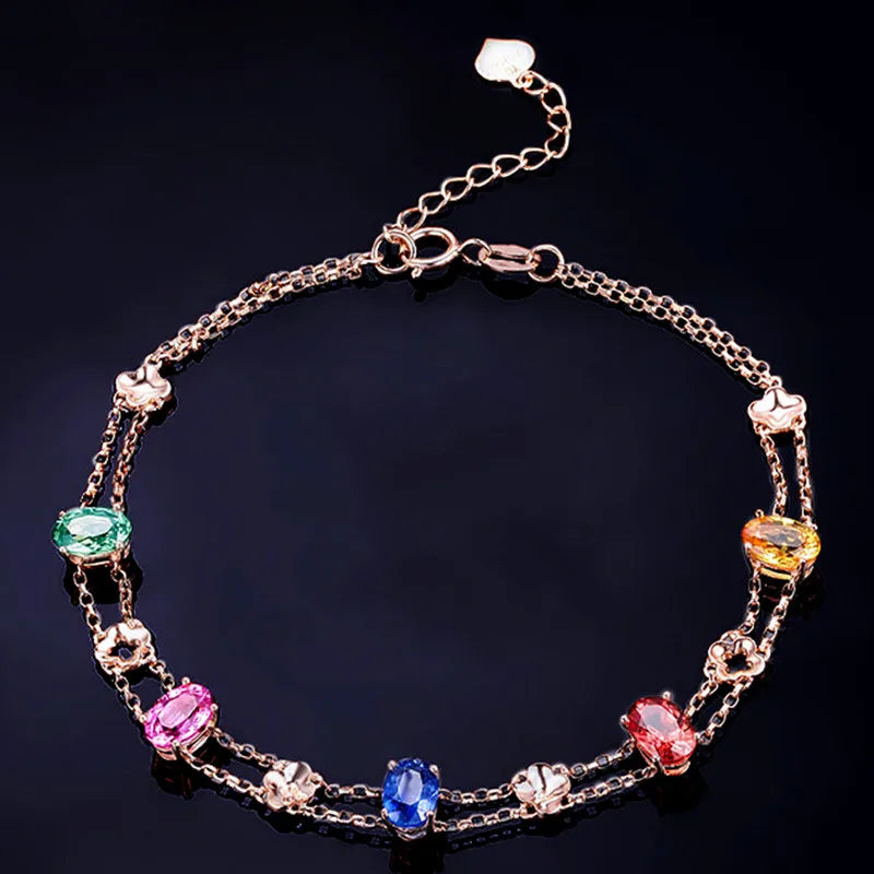 Multicolor Austrian Crystal Chain Bracelet for Women