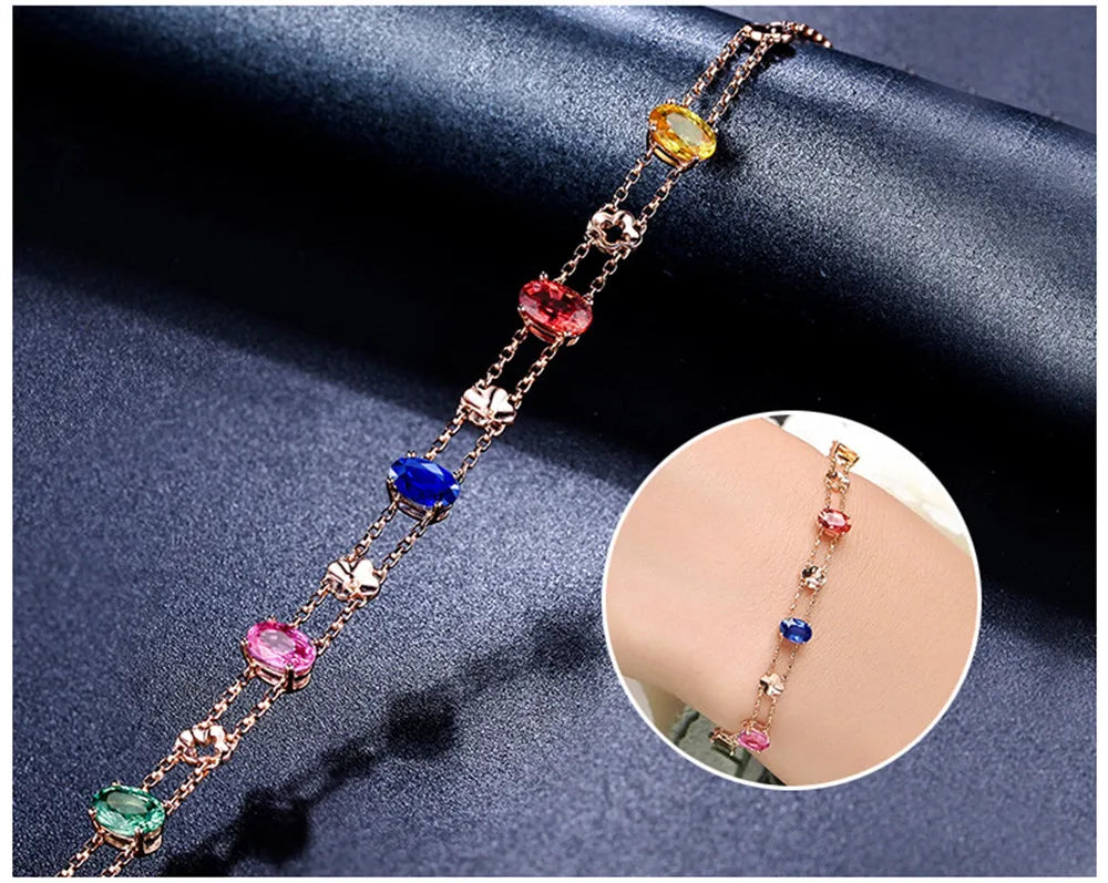 Multicolor Austrian Crystal Chain Bracelet for Women