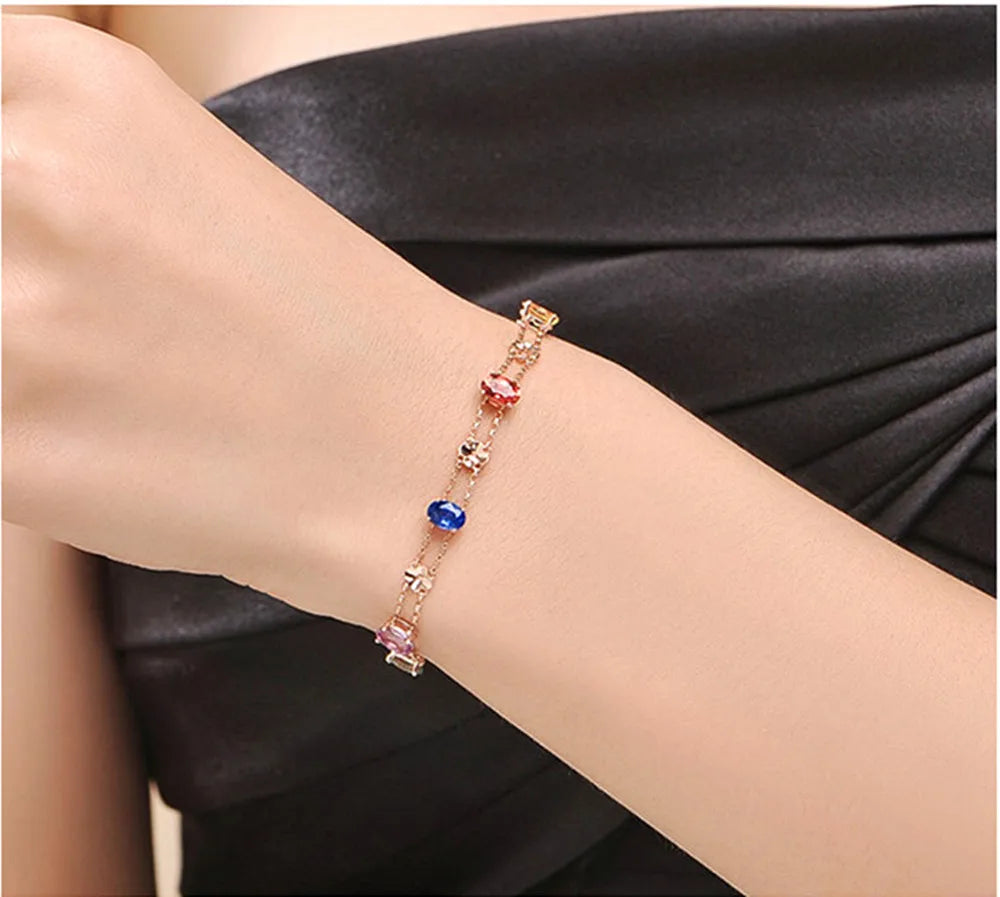 Multicolor Austrian Crystal Chain Bracelet for Women