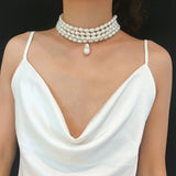 Layered Pearl Choker Necklace for Women Beads Necklaces Wedding Jewelry