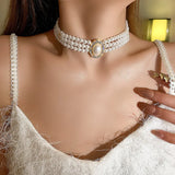 Layered Short Pearl Choker Necklace for Women Wedding Jewelry