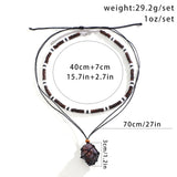 Layered Wood Beads Chains Stone Pendant Necklace Women Choker Jewelry