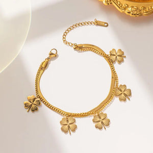Stainless Steel 4 Leaf Clover Flower Charm Bracelet for Women Chain Jewelry Gift