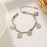 Stainless Steel 4 Leaf Clover Flower Charm Bracelet for Women Chain Jewelry Gift