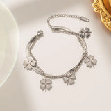Stainless Steel 4 Leaf Clover Flower Charm Bracelet for Women Chain Jewelry Gift