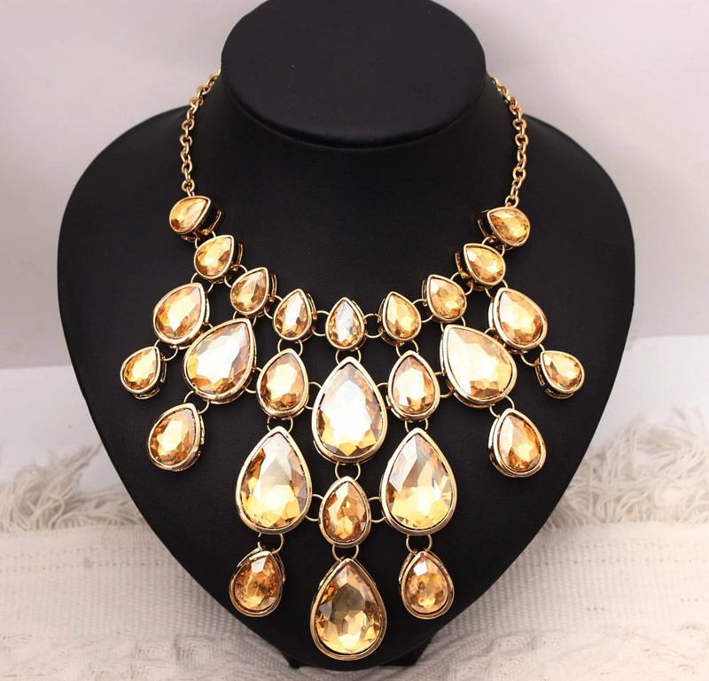 Layered Crystal Teardrop Wedding Necklace for Bridesmaids