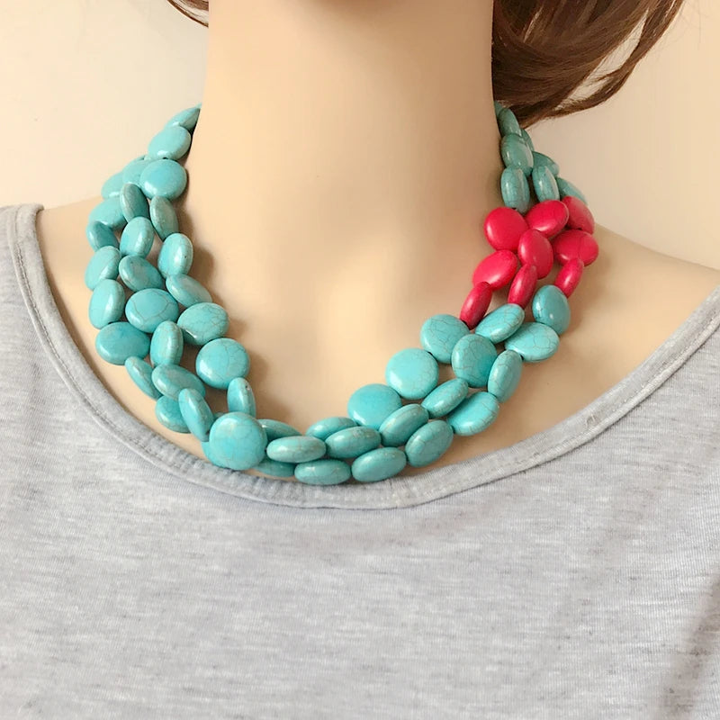 Round Stone Layered Necklace Choker Statement Jewelry