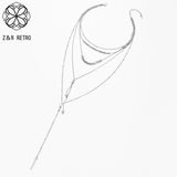 Vintage Long Chains Neck Necklace Silver Pendants Goth Jewelry Women