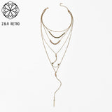 Vintage Long Chains Neck Necklace Silver Pendants Goth Jewelry Women